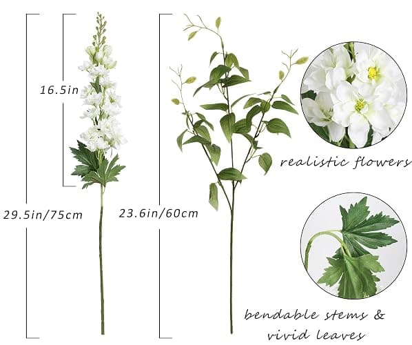 ICBOX 8PCS White Artificial Delphinium Flowers with Clematis Greenery Long Stem Flowers 29.5" Larkspur Artificial Flowers for Wedding Centerpieces Silk Flowers for Home Decor Indoor (White) thumbnail 3