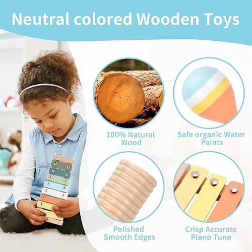 ZJEFUNS Baby Musical Instruments Set Wooden Montessori Toys for Toddlers 1-3 Percussion Instruments Set Modern Boho Music Toys for Kids Preschool Educational. thumbnail 3