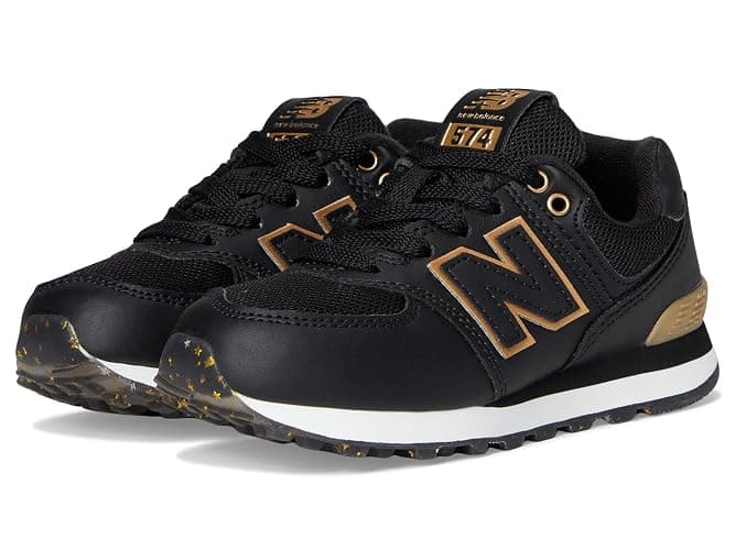 New Balance Kid's 574 V1 Lace-Up Sneaker, Black/Gold, 12.5 M Little Kid - Image 1