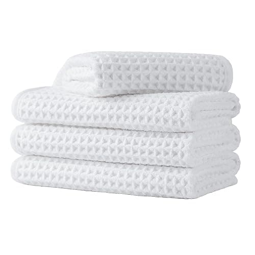 Microfiber Waffle Face Towels, 4 Pieces, Soft, Absorbent, Fast Drying, Lint Free 430 GSM (White) - Image 1