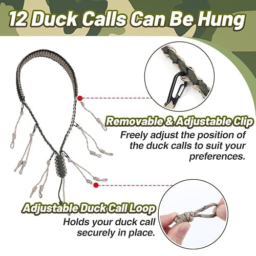 PAMASE Duck Call Lanyard - 12 Loops Duck Whistle Hunting Accessories with 10 Removable Loops, Camo Woven Goose Call Carry, Outdoor Predator Gear Gifts for Hunter - Without Duck Call thumbnail 4