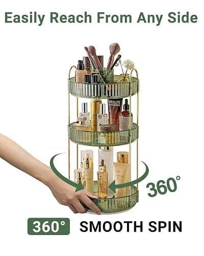 Asayuee 360 Rotating Makeup Organizer,3 Tier Large Capacity Make Up Organizers and Storage,Skincare Perfume Vanity Organizers,Bathroom Cosmetics Storage Organizer Countertop (Green) thumbnail 5