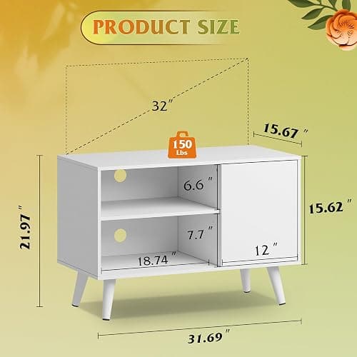 WLIVE TV Stand for 40 Inch TVs, Small Entertainment Center with Storage Cabinet, Mid-Century Modern TV Stands for Living Room and Bedroom, 32" TV Console, White thumbnail 3