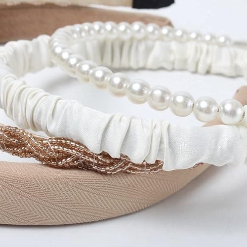 Cuizhiyu 6PK Different Designs Headbands for Women, Non-Slip Flower, Cute Pearl, Twisted, Black White Solid Headbands Set thumbnail 7