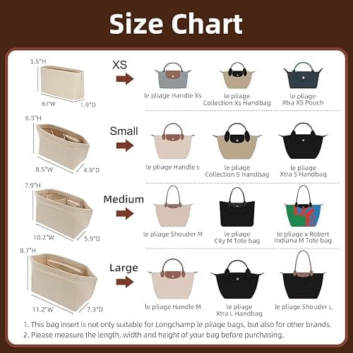 Doxo Felt Purse Organizer Insert for Longchamp Le Pliage Large Bag, Beige | Anti-Pilling Felt Longchamp Organizer Insert, 8 Pockets, Cup Holder, YKK Zipper, Protects Interior, Lightweight Tote Insert thumbnail 2