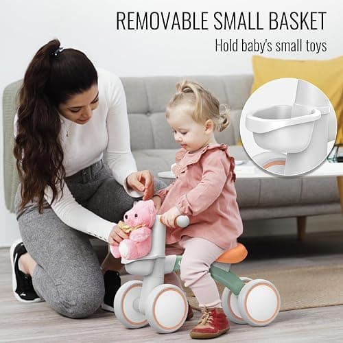 Umatoll Baby Balance Bike for 1 Year Old Boys Girls, 12-24 Months Toddler Balance Bike with Removable Basket, Adjustable Seat, 4 Wheels Infant Bike, First Birthday Gift thumbnail 3