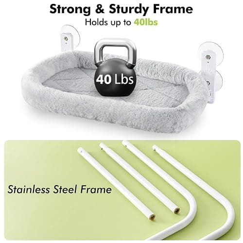 AMOSIJOY Cordless Cat Window Perch, Cat Hammock for Wall with 4 Strong Suction Cups, Solid Metal Frame and Two Replaceable Covers, Foldable Cat Beds for Indoor Cats (Large-Cushion Bed-Gray) thumbnail 6
