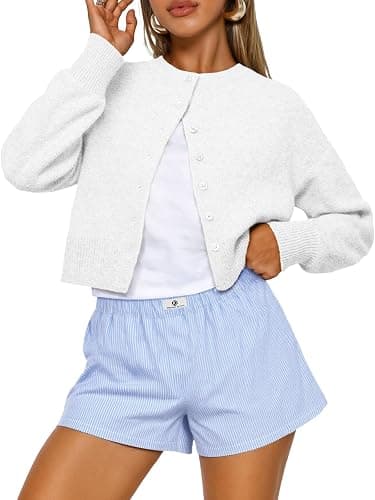 Trendy Queen Cropped Cardigan Sweaters for Women Lightweight Crop Knit Y2k Fall Outfits Fashion Clothes 2025 - Image 1