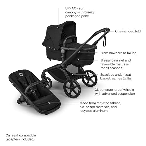 Bugaboo Fox 5 Renew Full Size All Terrain Premium Stroller from Newborn to Toddler - Heritage Black thumbnail 5