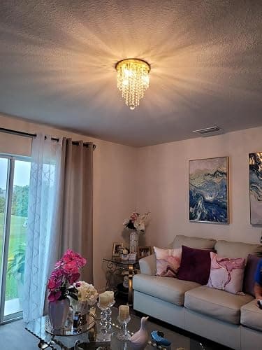 TISLYCO Mini Gold Crystal Chandelier, 3 Light Modern Flush Mount Ceiling Light Fixture, Raindrop Ceiling lamp Beaded Crystal Pendant Lighting for Hallway, Bedroom, Living Room, Dining Room thumbnail 2