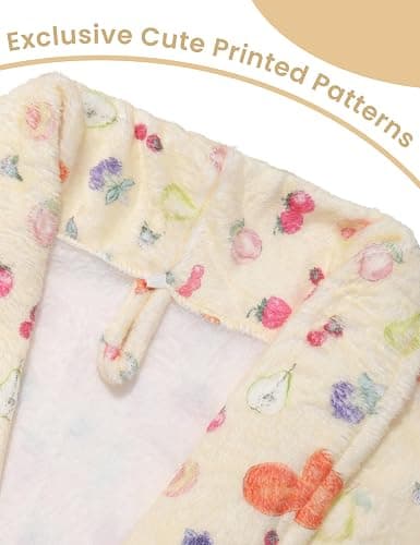 Women Fleece Plush Robes Floral Fruit Print Soft Flannel Bathrobe Christmas Robe Long Bath Robe for Women thumbnail 5