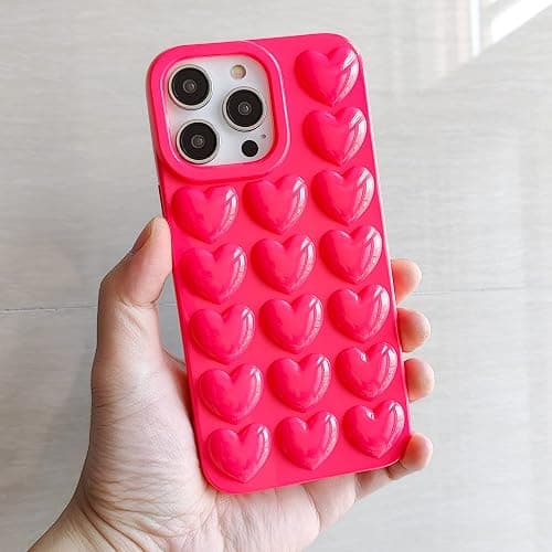 DMaos for iPhone 16 Plus Case for Women, 3D Pop Bubble Heart Gel Cover, Cute Girly for iPhone16 Plus 6.7 inch - Hot Pink thumbnail 7