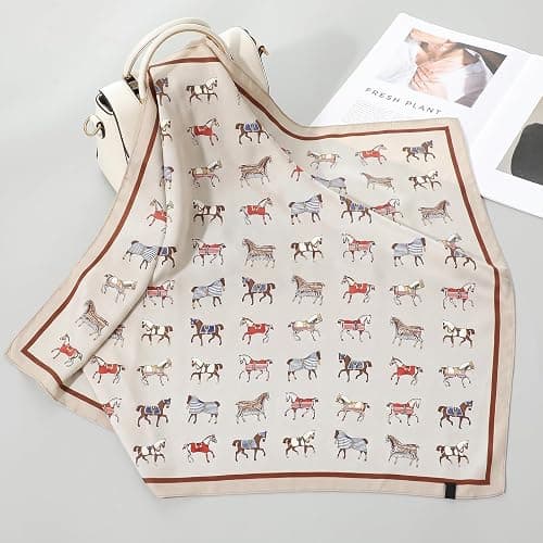 Ymapinc Colorful Western Horse Neck Scarf for Women, Square Silk Wrap, Horse Printed Bandanas Soft Head Scarf for Women thumbnail 7