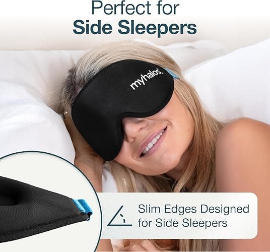 MyHalos® Sleep Mask – 3D Blackout Eye Mask for Women & Men, Side Sleepers, Zero Pressure Memory Foam Eyelash Friendly, Breathable,Award-Winning Sleep Aid for Travel (Black, 1 Count (Pack of 1) thumbnail 3