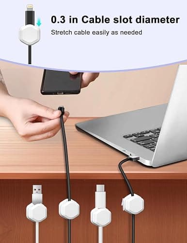 Cord Holder - Magnetic Cable Clips - Under Desk Cable Management - Adhesive Wire Holder Keeper Organizer for Desk, Nightstand, Phone Charger, Computer, Home, Office, Car (6pcs) thumbnail 2