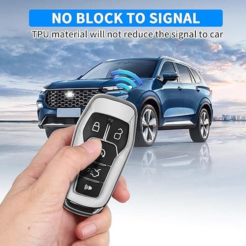 QBUC Ford Key Fob Cover with Keychain, Shell Compatible with Ford Explorer, F150, Lincoln MKC, MKX, MKZ, Fusion, Mustang, Edge Remote Vehicle Accessories (Silver) thumbnail 4
