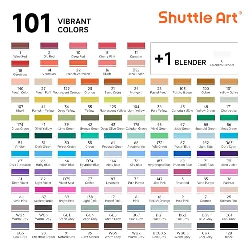 Shuttle Art 101 Colors Dual Tip Alcohol Based Art Markers,100 Colors plus 1 Blender Permanent Marker Pens Highlighters with Case Perfect for Illustration Adult Coloring Sketching and Card Making thumbnail 3