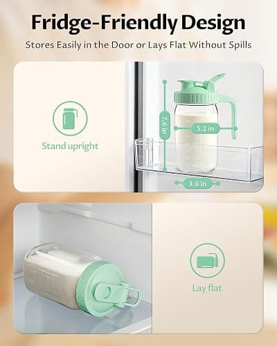 32oz Mason Jar Pitcher, Glass Breast Milk Pitcher with Lid | BPA Free, Airtight, Leak proof, Wide mouth, Pour Spout Lid, Fridge/ Dishwasher safe, Ergonomic handle, Formula container thumbnail 7