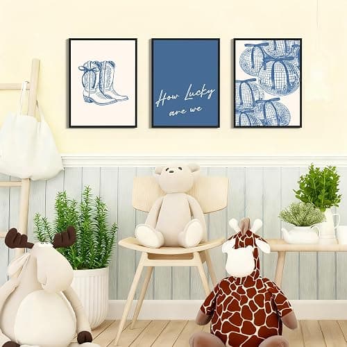 3 Pcs How Lucky Are We Canvas Wall Art Blue Disco Bows Posters Coastal Cowgirl Pictures Print Girly Western Wall Art Aesthetic Dorm Decor for Girls Room Bedroom Living Room Apartment Bathroom Decoration 12*16In Unframed thumbnail 5