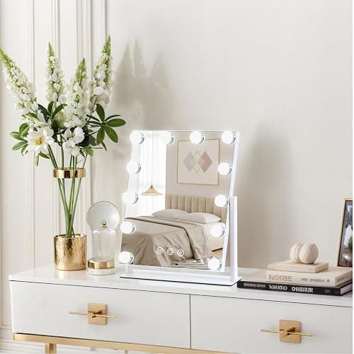 ZBOCAI Vanity Mirror with Lights, 13'' x 11'' Lighted Makeup Mirror for Desk, Hollywood Mirror with 12 Dimmable Bulbs, 3 Color Modes, Smart Touch Control, 360°Rotation, Valentines Day Gifts for Her thumbnail 7