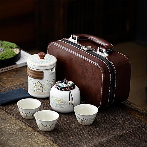 Porcelain Chinese Gongfu Tea Set,Portable Teapot Set Ceramic Travel Sets with Teapot and Infuser/Cups in Bag Asian Tea Sets Gift for Birthday/Father's day/Festivals,Outdoor Traveling,Office Business thumbnail 2