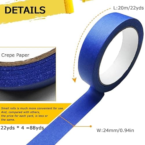 4 Rolls Premium Painters Tape, Blue Tape, Masking Tape, Paint Tape for Multi-Purpose, Painting, Painter's, DIY Crafts Arts (88yd =0.94IN*22yd*4) Decoration Labeling No Residue, Easy Removal thumbnail 2