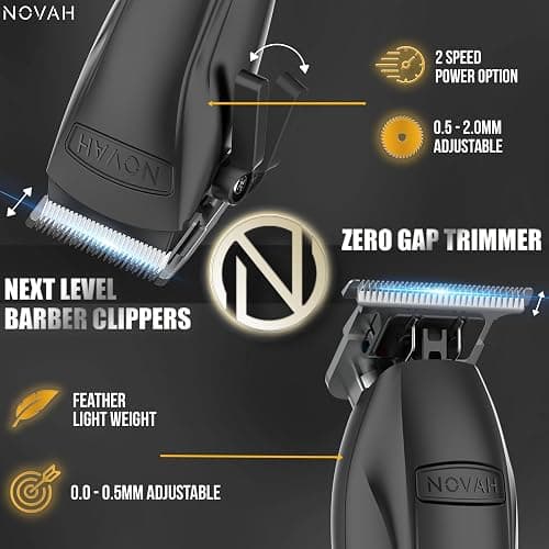 Novah® Professional Hair Clippers for Men, Professional Barber Clippers and Trimmer Set, Mens Cordless Hair Clipper for Barbers Haircut Kit Fade thumbnail 2