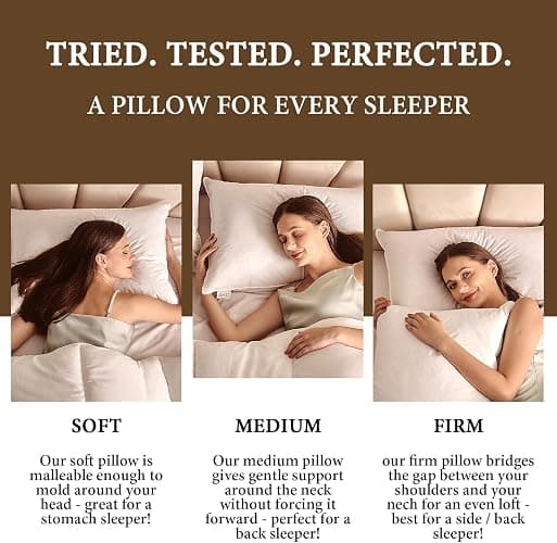 BHZ Down Feather Standard/Queen Pillows Set of 2 Pack, Luxury Hotel Collection Goose Bed Pillows for Sleeping Firm Soft Support for Side, Back, Stomach Sleepers for College Dorm Essentials, White thumbnail 7