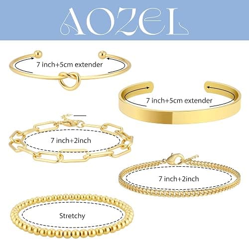 AOZEL Gold Plated Bracelets for Women Stack,Bangle Cuff Bracelet Set Non Tarnish Jewelry for Women Trendy thumbnail 3