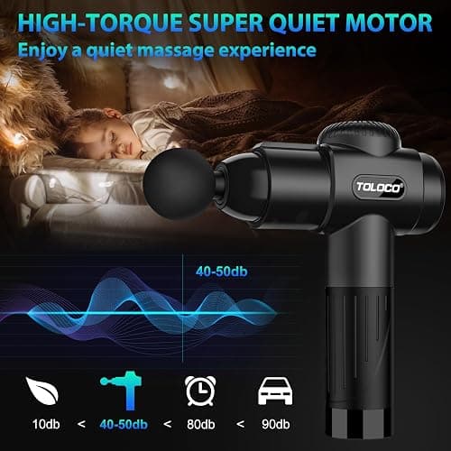 TOLOCO Massage Gun, Deep Tissue Back Massage for Athletes for Pain Relief, Percussion Massager with 10 Massages Heads & Silent Brushless Motor, Gifts for Fathers Day, Black thumbnail 3