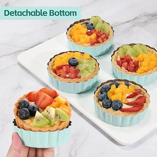 LIFVCNT 4 Pcs 3.6 Inch Mini Tart Pan Depth 1 Inch with Removable Bottom NonStick Tin - Green thumbnail 3