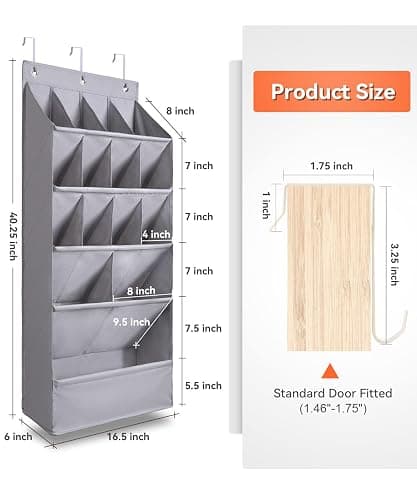FENTEC 1 Pack Over-the-Door-Shoe-Organizers, Hanging Organizers with Large Pocket Shoe Holder Hanging Shoe Rack for Closet Shoe Organizer for Wall, Over Door Organizer with 15 Pockets Gray thumbnail 3