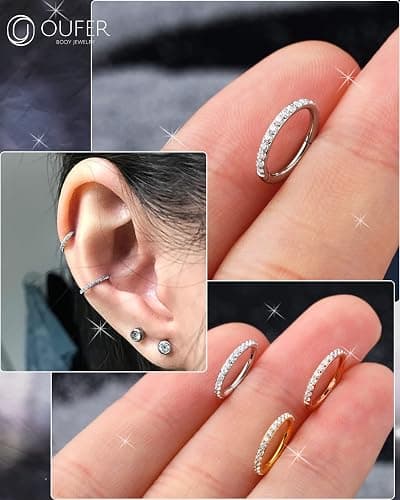 OUFER Nose Rings Surgical Steel Cartilage Earrings Tragus 316L Stainless Steel Helix Earrings Cartilage Earring 14G/16G/18G/20G Hinged Segment Rings Hoop thumbnail 6