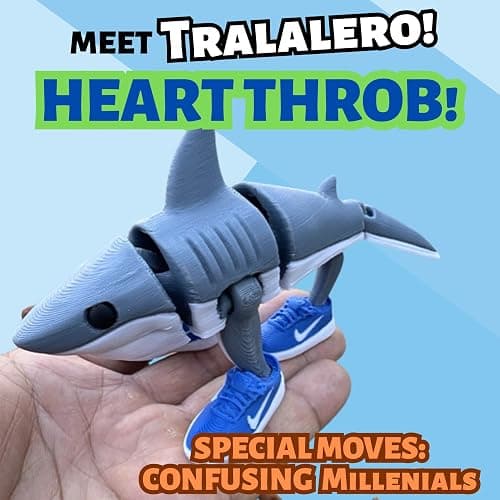 The Original Italian Brainrot Articulated Jointed Movable Tung Tung Tung Sahur Home Desk Decor, Tralalero Tralala Figure Brain rot Figurine Articulating Joints Meme Figure Shark Collectible Figurines thumbnail 5