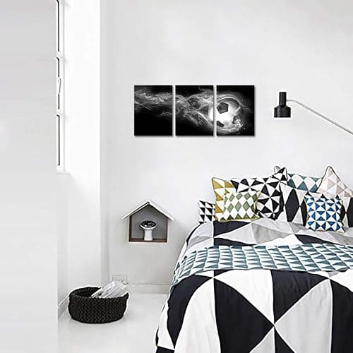 Biuteawal 3 Piece Sport Canvas Wall Art Football Soccer Picture Printed Canvas Painting for Teenager's Boys Bedroom Decor Black White Home Office Living Room Artwork 12x16inchx3pcs thumbnail 3