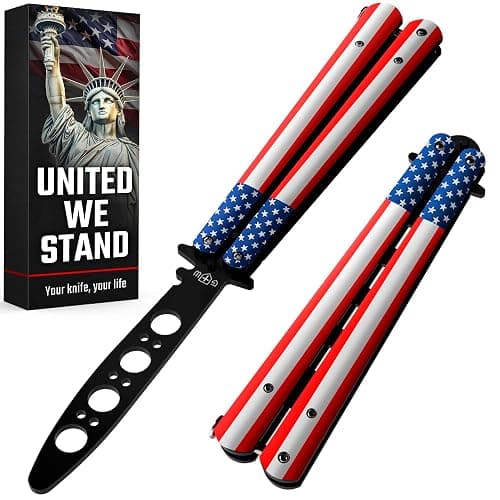 Butterfly Knife - Balisong Trainer - American Practice Butterfly Trainer with Sure Spring Latch - Balisong Knives NOT Real NOT Sharp Blade - Full Stainless Steel Fake Dull Trick CSGO K14 U-N - Image 1