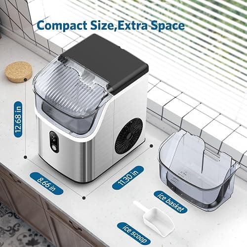 COWSAR Nugget Ice Makers Countertop Soft Chewable Pellet Ice Machine with Auto-Cleaning Function, 35Lbs/24H, Portable Ice Makers for Kitchen, Office, Home,Silver thumbnail 5