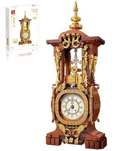 Vintage Clock Building Block Set, Stem Toy with Real Clock Function and Controllable Lighting, Technic Building Kit, Unique Home Decoration and Collectible, Birthday Gifts for Adults & Kids 6-12 - Image 1