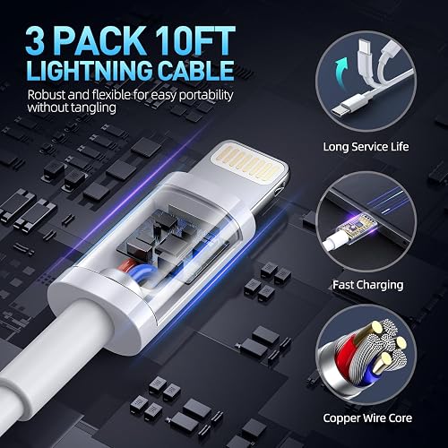 Fast Charger iPhone,iPhone Charger Fast Charging[Apple MFi Certified]3Pack Apple Charger USB C Wall Charging Block 10FT Long USB C to Lightning Cable Cord for iPhone14 Pro Max/13/12 Mini/11/XR/XS/X/SE thumbnail 5