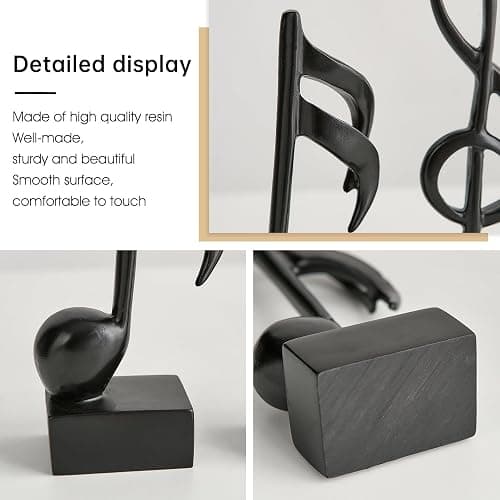FUNTEREST 3 Pieces Music Note Statue Home Decor Modern Living Room Decorations Black Sculpture for Office Bookshelf Music Room thumbnail 7