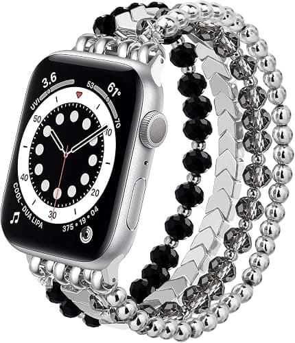 V-MORO Beaded Bracelet Compatible with Apple Watch Band 38mm/40mm/41mm/42mm/44mm/45mm/49mm/46mm Series 10/9/8/7/SE/6/5/4/3/2/1 Women Fashion Handmade Elastic Stretch Strap for iWatch Bands Replacement - Image 1