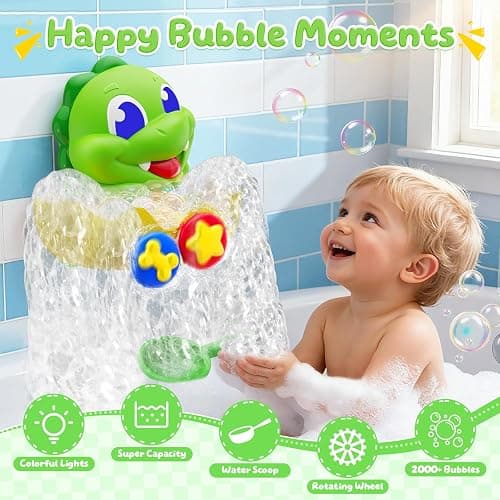 Dinosaur Baby Bath Toys for 1 2 3 Year Old Boys, Dino Bath Bubble Machine with Rainbow Lights & Water Scoop,Fun Toddler Toys Baby Shower Bathtub Toys Christmas Birthday Gifts for Boys Age 1-3 Year Old thumbnail 4