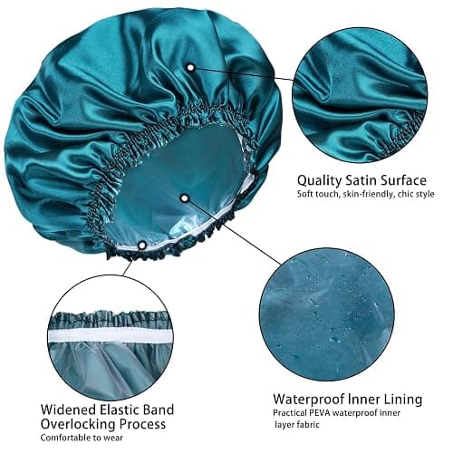 Shower Caps for Women, 4 PCS Elastic and Reusable Bath Caps, Double Waterproof Layers Shower Cap, Bathing Shower Caps, Environmental Protection Hair Bath Hat - Solid Color thumbnail 3