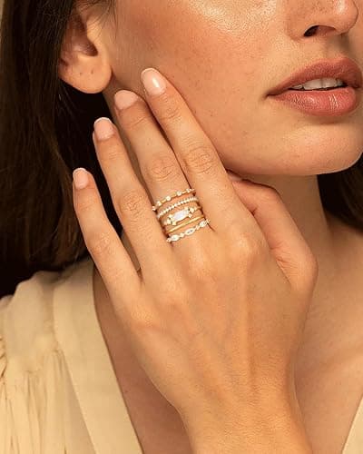 Honsny Stackable Gold Rings for Women Non Tarnish Engagement Wedding Bands | 18K Gold Plated, Cubic Zirconia Stacking Rings, Thumb Ring Set, Thin Eternity Promise Wedding Bands, Size 6 7 8 9 10 11 thumbnail 7