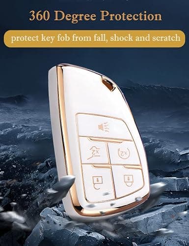 Cacacar Key Fob Cover for Chevy GMC with Keychain, Silverado Sierra Tahoe Suburban Equinox Traverse Yukon Denali Terrain Buick Envision Premium Soft TPU Case (5 Buttons Ivory) thumbnail 4