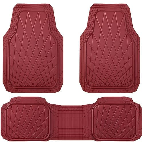 CAR PASS Heavy Duty Rubber Car Floor Mats, Waterproof Universal Trim-to-Fit Car Mats All Weather Floor Mats for SUV Truck Sedan, Premium Auto Floor Mats Full Set 3 Piece Anti-Slip, All Burgundy Red - Image 1