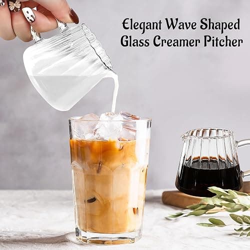 Loscarol 2 Pcs Small Glass Pitcher - Elegant Wave Shaped Creamer Pitcher for Coffee, Milk, Tea, 6 oz Milk Frothing Cup Creamer Jug for Kitchen thumbnail 4