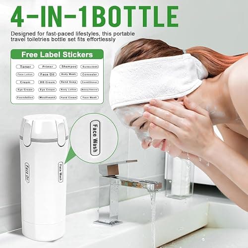 4 in 1 Travel Dispenser,4 Pack 30ML Travel Bottles for Toiletries,Refillable, Leak Proof and Portable,Suitable for Storing Shampoo, Shower Gel, Laundry Detergent, Suitable for Travel, Camping (White) thumbnail 3