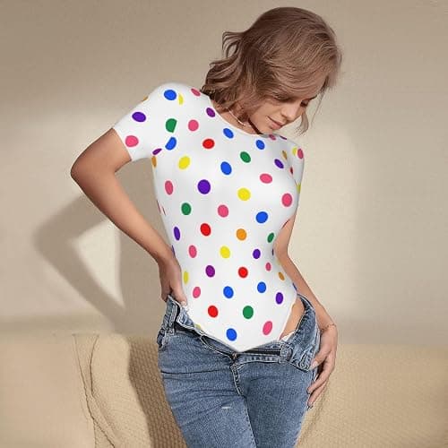 KAOEOSI Christmas Red Green Ombre Glitter Star Crew Neck Bodysuits for Women Short Sleeve T Shirts Basic Tee Tops thumbnail 4