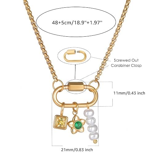 immerFancy Gold Charm Necklace for Women Western Boho Jewelry, Charm Holder Carabiner Paperclip Chain Necklaces with Star Moon Horseshoe Fish Shell Pendant Charms Celestial Choker Necklaces Gift thumbnail 5